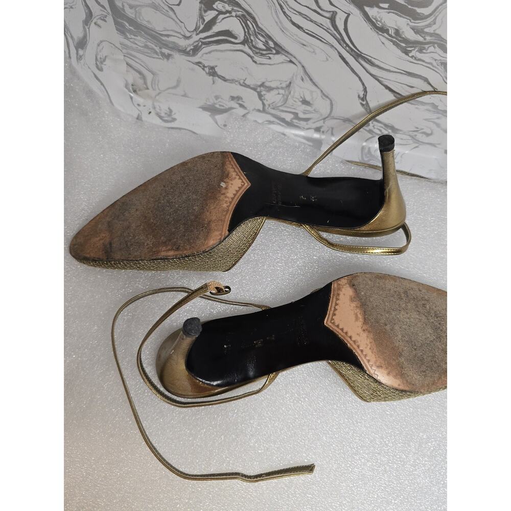 Yves Saint Laurent Women’s Gold Mesh Ankle Strap Heel Shoe Size 7 M - Picture 10 of 10